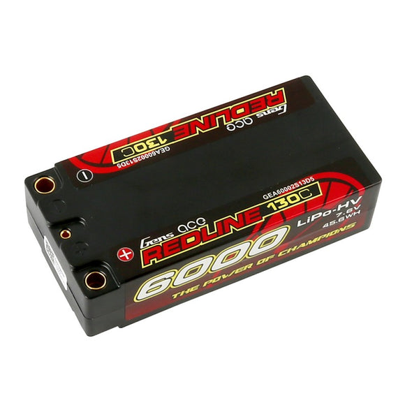 (30% OFF CLEARANCE, LAST 2 AVAILABLE) Gens Ace Redline 2S 130C LiHV Battery Pack w/5mm Bullets (7.6V/6000mAh) #GEA60002S13D5