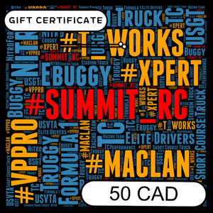 SUMMIT RC RACING $50 CAD E-GIFT CERTIFICATE
