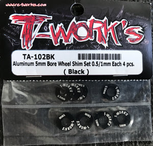 T-WORKS Aluminum 5mm Bore Wheel Shim (0.5mm/1.0mm 4 pcs each)( Black )#TA-102BK