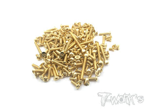 (CLEARANCE, 35% OFF) T-WORKS Gold Plated Steel Screw Set 167pcs.( For Mugen MBX8 ECO ) #GSS-MBX8ECO
