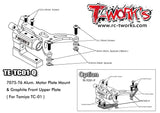 (CLEARANCE SALE) T-WORKS 7075-T6 Alum. Motor Plate Mount & Graphite Front Upper Plate ( For Tamiya TC-01 ) #TE-TC01-Q